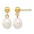 14k 6-7mm White Rice Freshwater Cultured Pearl Post Dangle Earrings