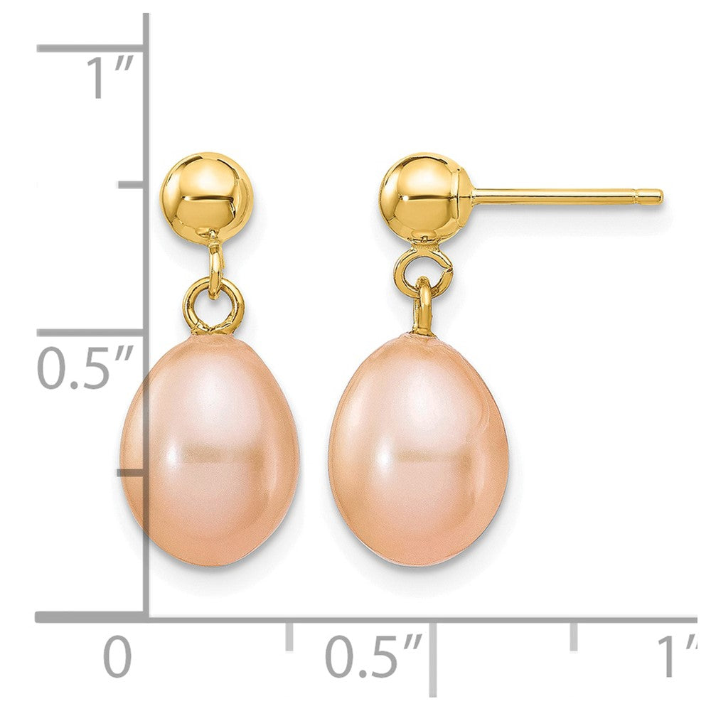14k 7-8mm Pink Rice Freshwater Cultured Pearl Post Dangle Earrings