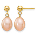 14k 7-8mm Pink Rice Freshwater Cultured Pearl Post Dangle Earrings