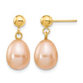 14k 8-9mm Pink Rice Freshwater Cultured Pearl Post Dangle Earrings