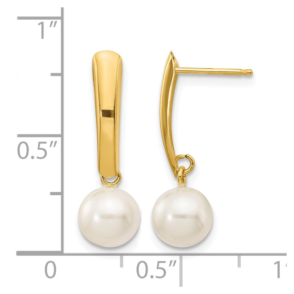 14K 6-7mm White Round Freshwater Cultured Pearl Post Dangle Earrings
