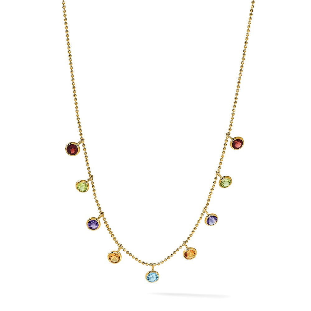 14K Multi-color Gemstone Necklace 16\ w/ 2in ext."