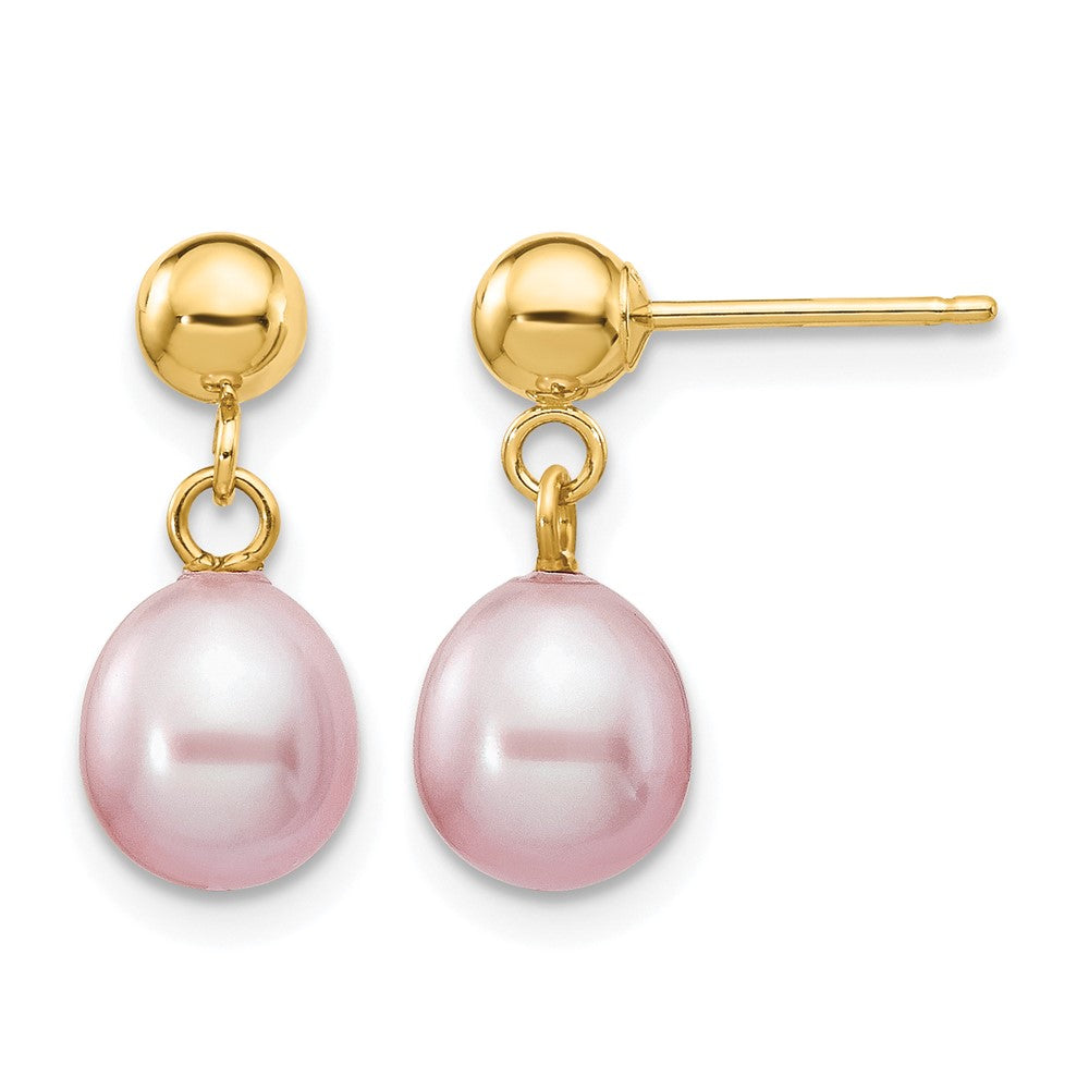 14k 6-7mm Purple Rice Freshwater Cultured Pearl Post Dangle Earrings
