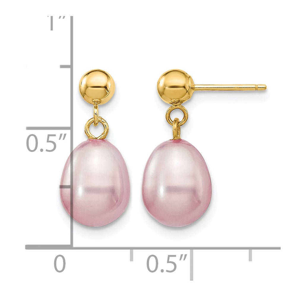 14k 7-8mm Purple Rice Freshwater Cultured Pearl Post Dangle Earrings