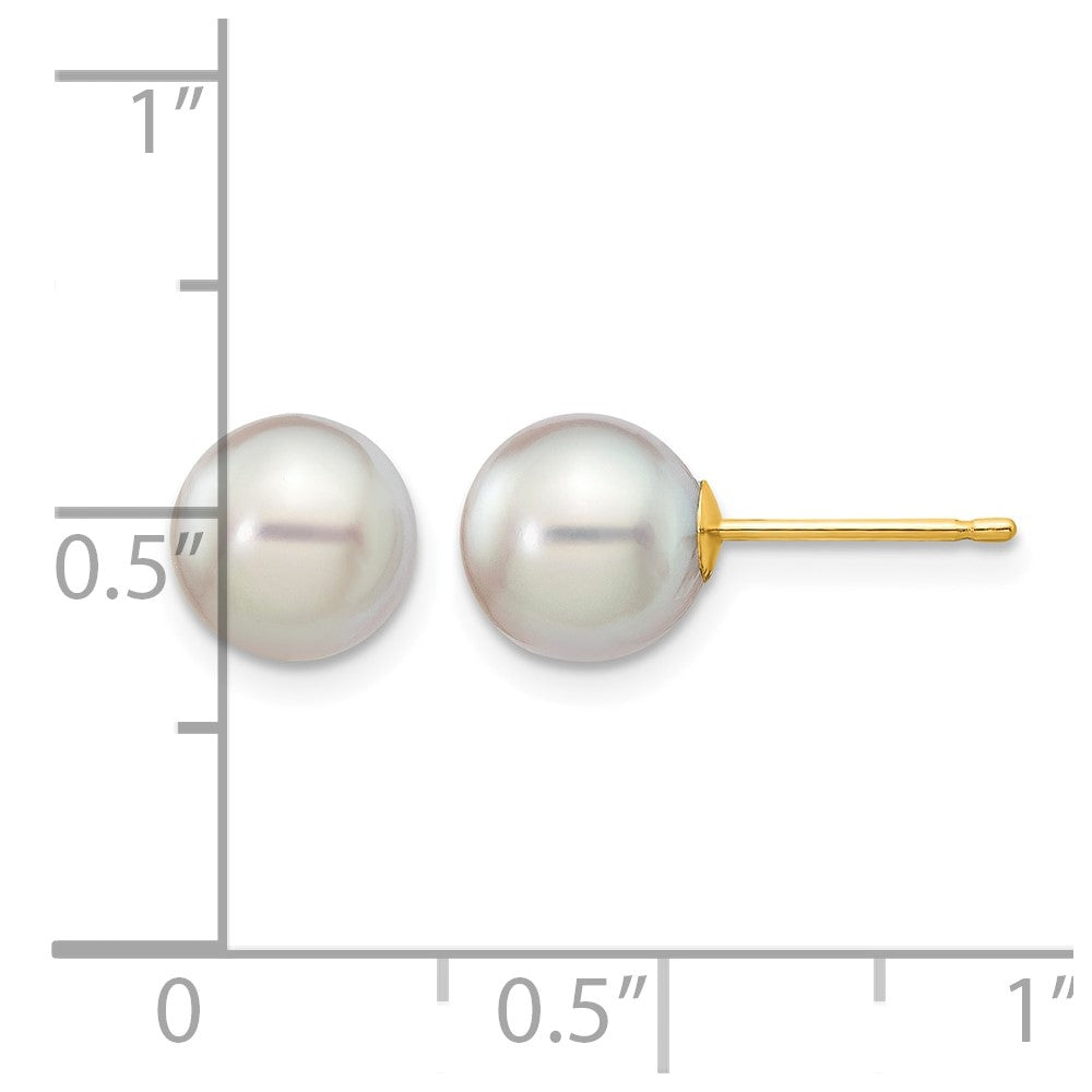 14k 7-8mm Round Grey Saltwater Akoya Cultured Pearl Stud Post Earrings