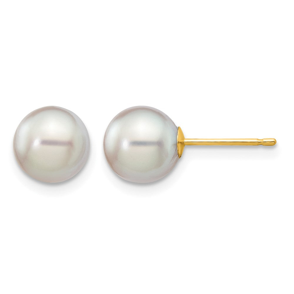14k 7-8mm Round Grey Saltwater Akoya Cultured Pearl Stud Post Earrings