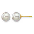 14k 7-8mm Round Grey Saltwater Akoya Cultured Pearl Stud Post Earrings