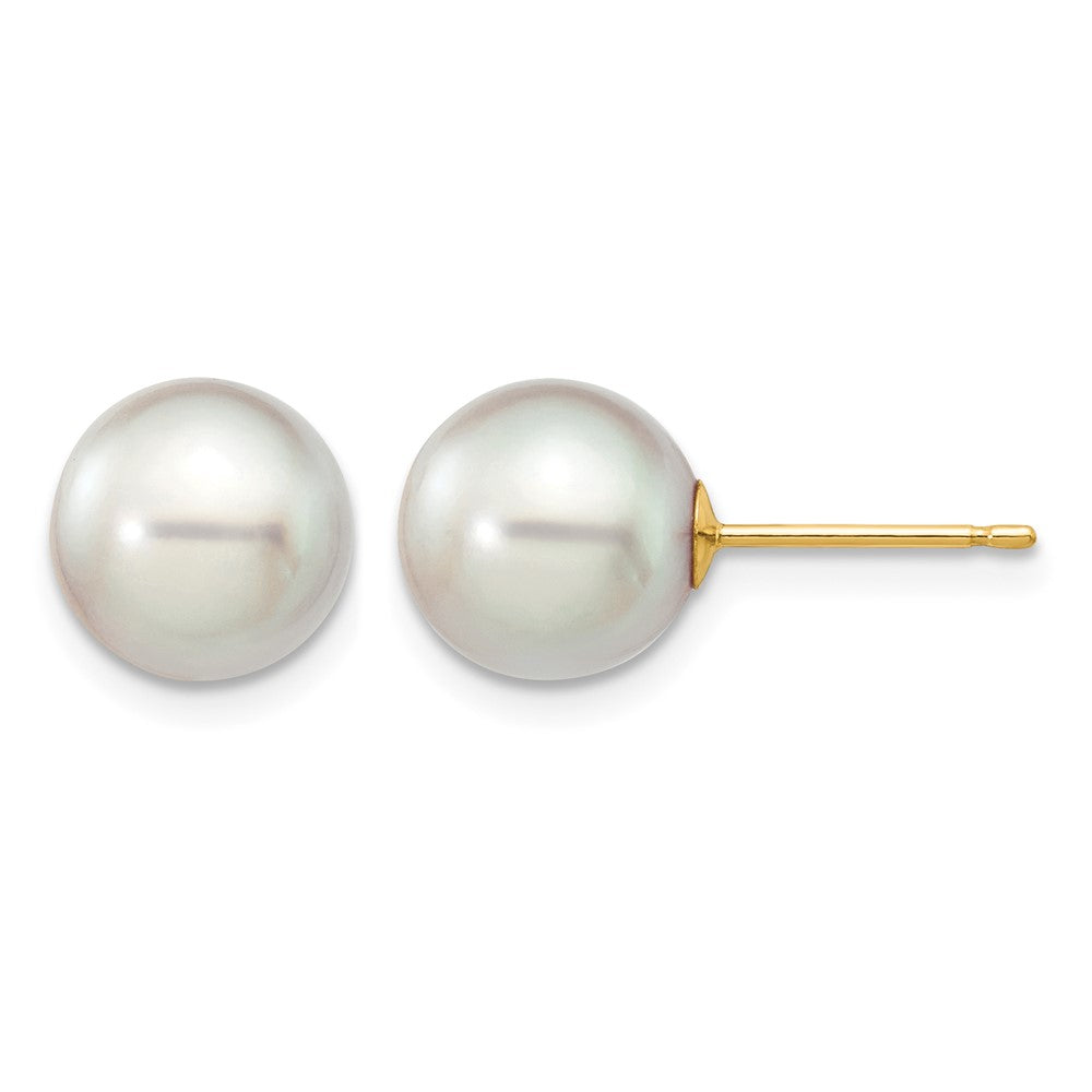 14k 8-9mm Round Grey Saltwater Akoya Cultured Pearl Stud Post Earrings