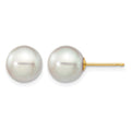 14k 8-9mm Round Grey Saltwater Akoya Cultured Pearl Stud Post Earrings