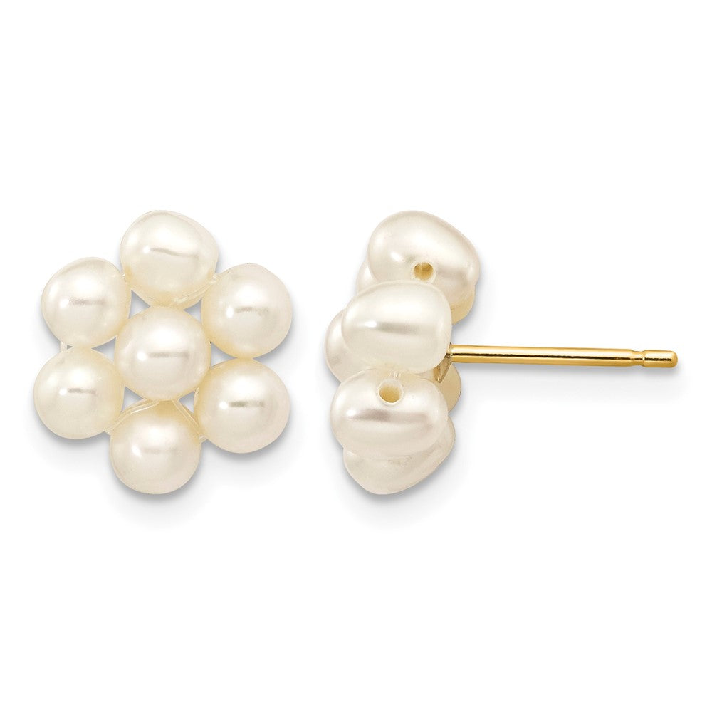 14k 3-4mm White Egg Freshwater Cultured Pearl Flower Earrings