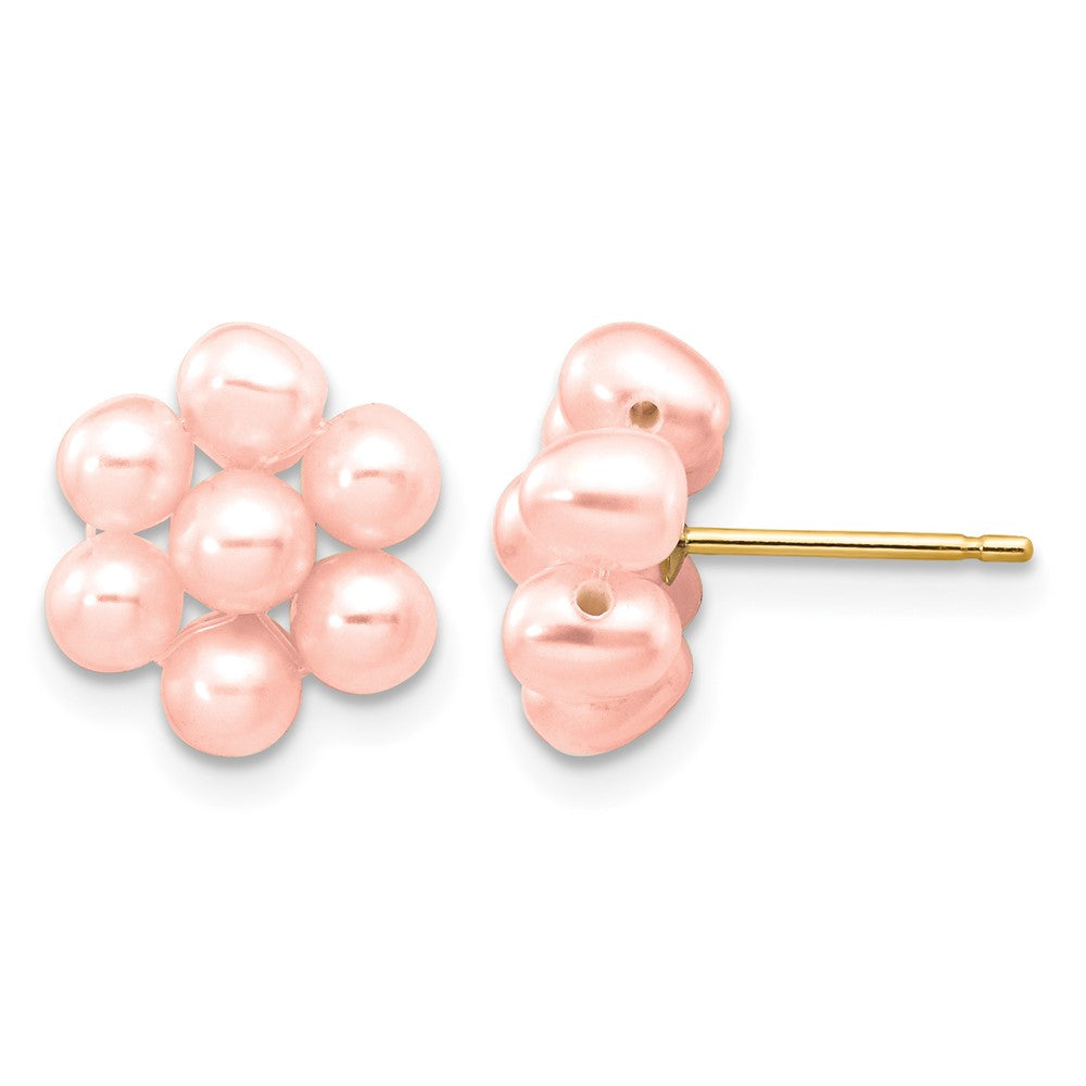 14k 3-4mm Pink Egg Freshwater Cultured Pearl Flower Earrings