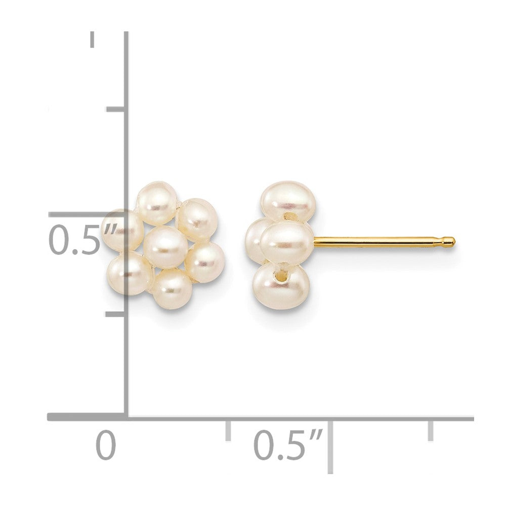 14k 2-3mm White Egg Freshwater Cultured Pearl Flower Earrings
