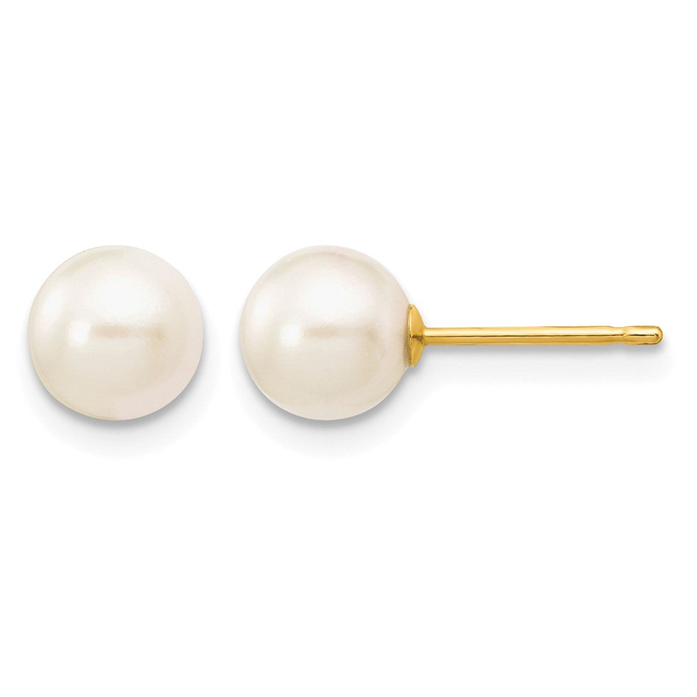 14k 6-7mm Round White Saltwater Akoya Cultured Pearl Stud Post Earrings