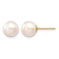 14k 7-8mm Round White Saltwater Akoya Cultured Pearl Stud Post Earrings