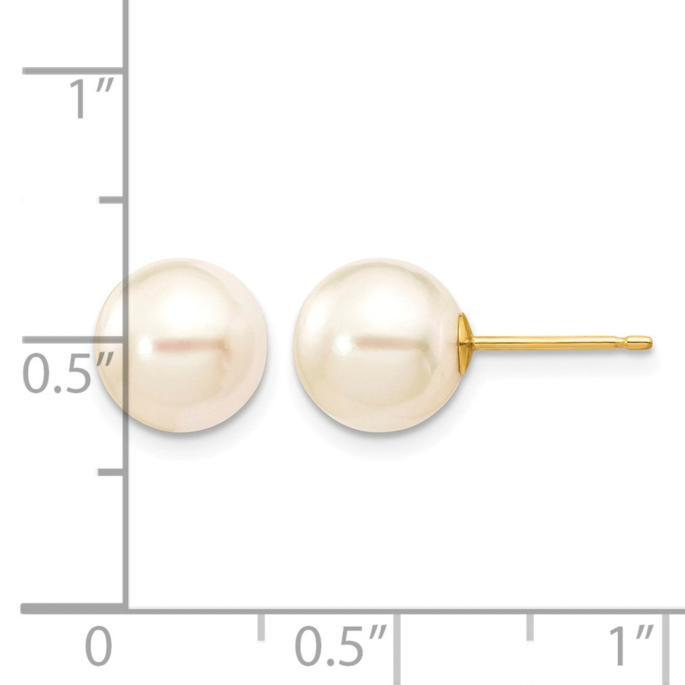 14k 8-9mm Round White Saltwater Akoya Cultured Pearl Stud Post Earrings