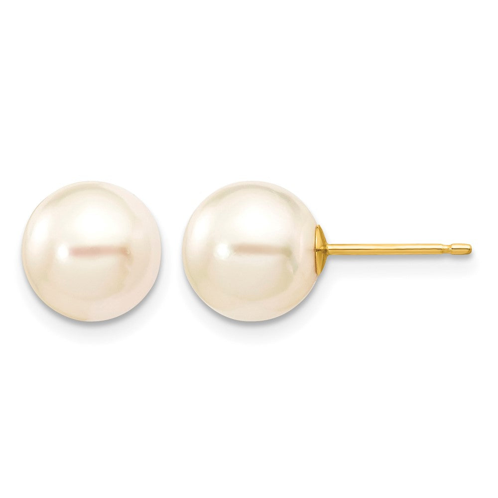 14k 8-9mm Round White Saltwater Akoya Cultured Pearl Stud Post Earrings