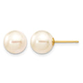 14k 8-9mm Round White Saltwater Akoya Cultured Pearl Stud Post Earrings