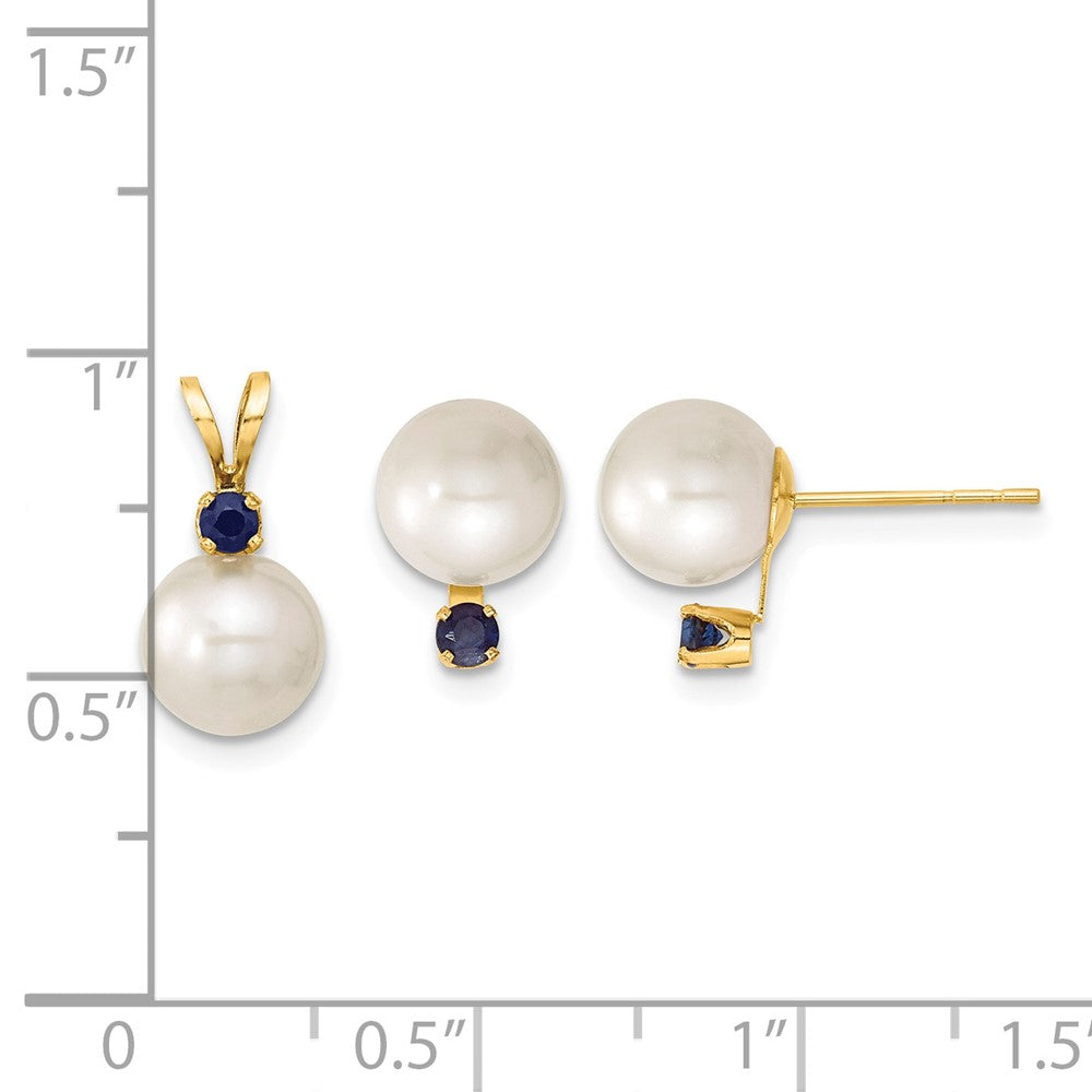 14k 7-8mm White FW Cultured Pearl & Sapphire Stud Ear & Pendant