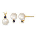 14k 7-8mm White FW Cultured Pearl & Sapphire Stud Ear & Pendant