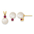 14k 7-8mm White FW Cultured Pearl & Ruby Stud Earrings & Pendant