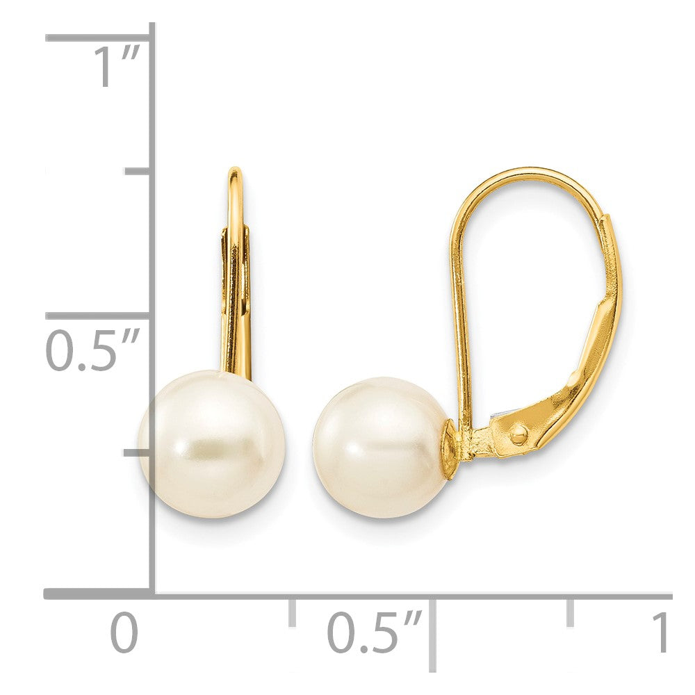 14K 6-7mm White Round Freshwater Cultured Pearl Leverback Earrings
