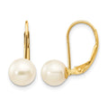 14K 6-7mm White Round Freshwater Cultured Pearl Leverback Earrings