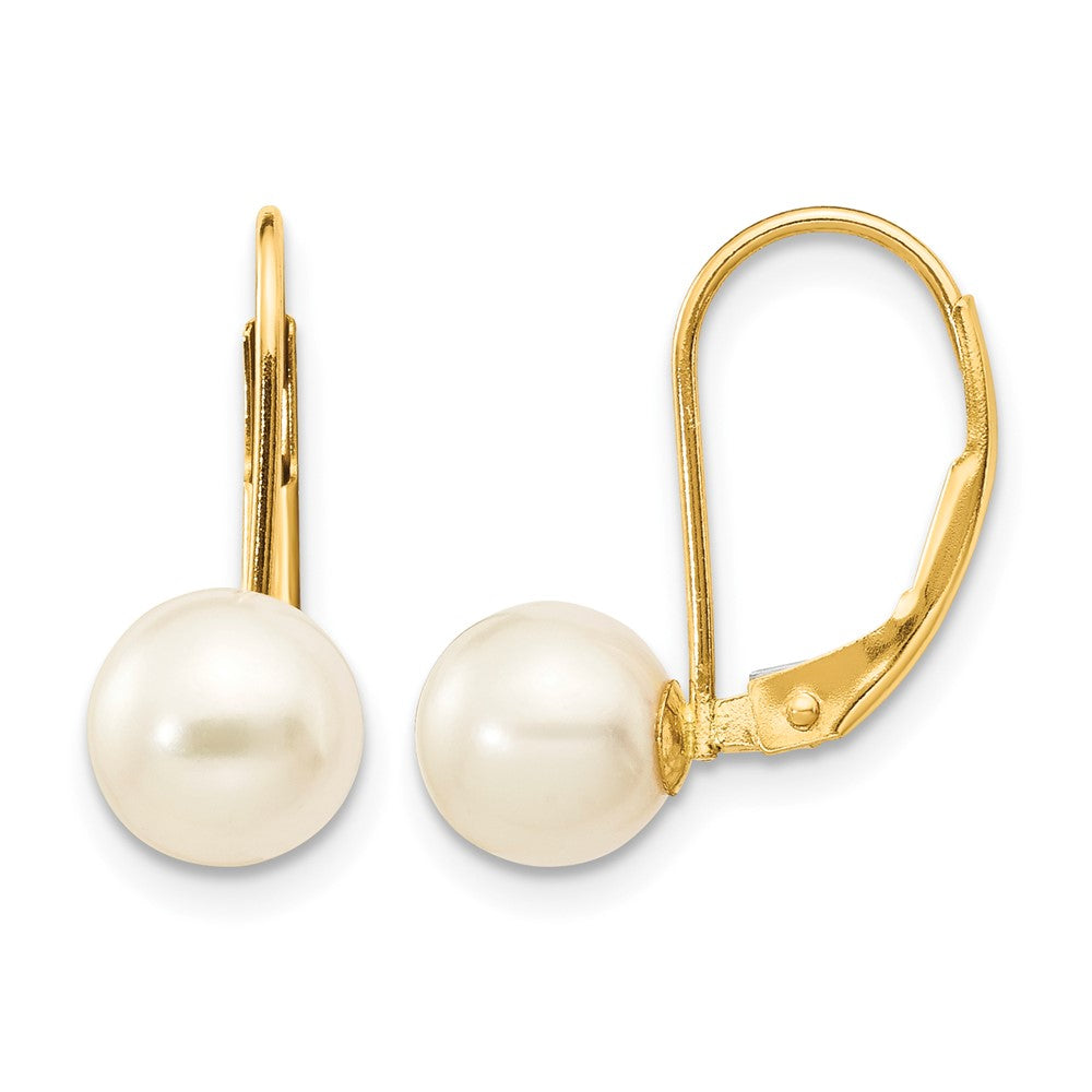 14K 6-7mm White Round Freshwater Cultured Pearl Leverback Earrings