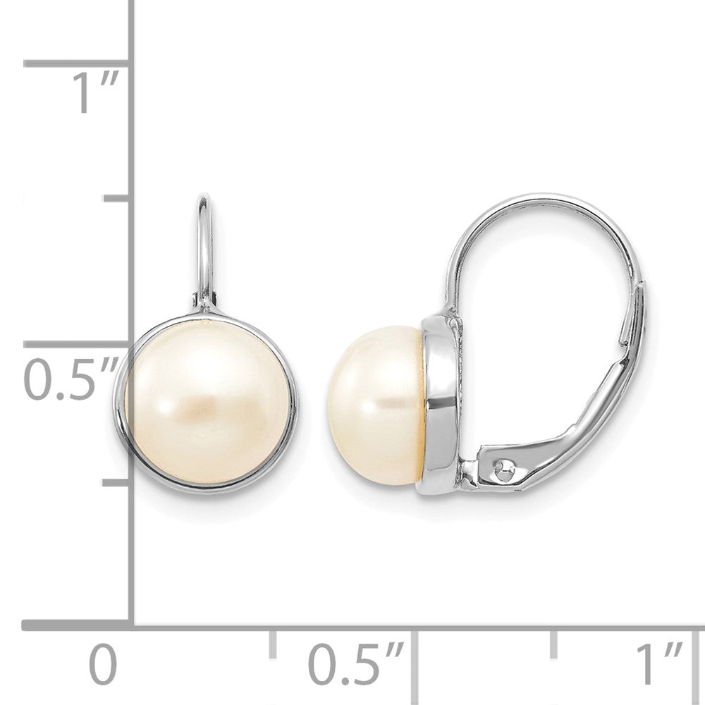 14K White Gold 6-7mm Button Freshwater Cultured Pearl Leverback Earrings