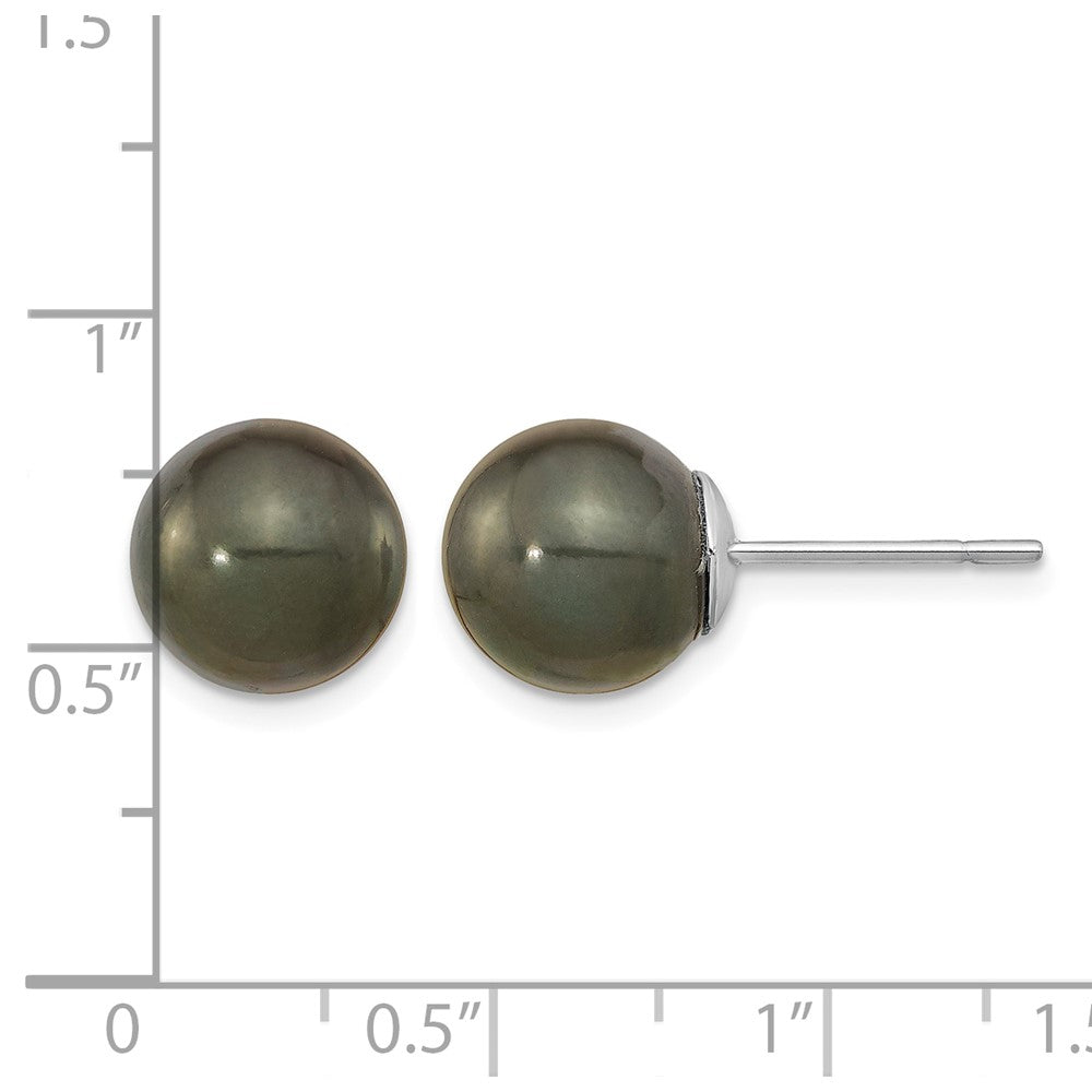 14k WG 10-11mm Black Round Saltwater Cultured Tahitian Pearl Post Earrings