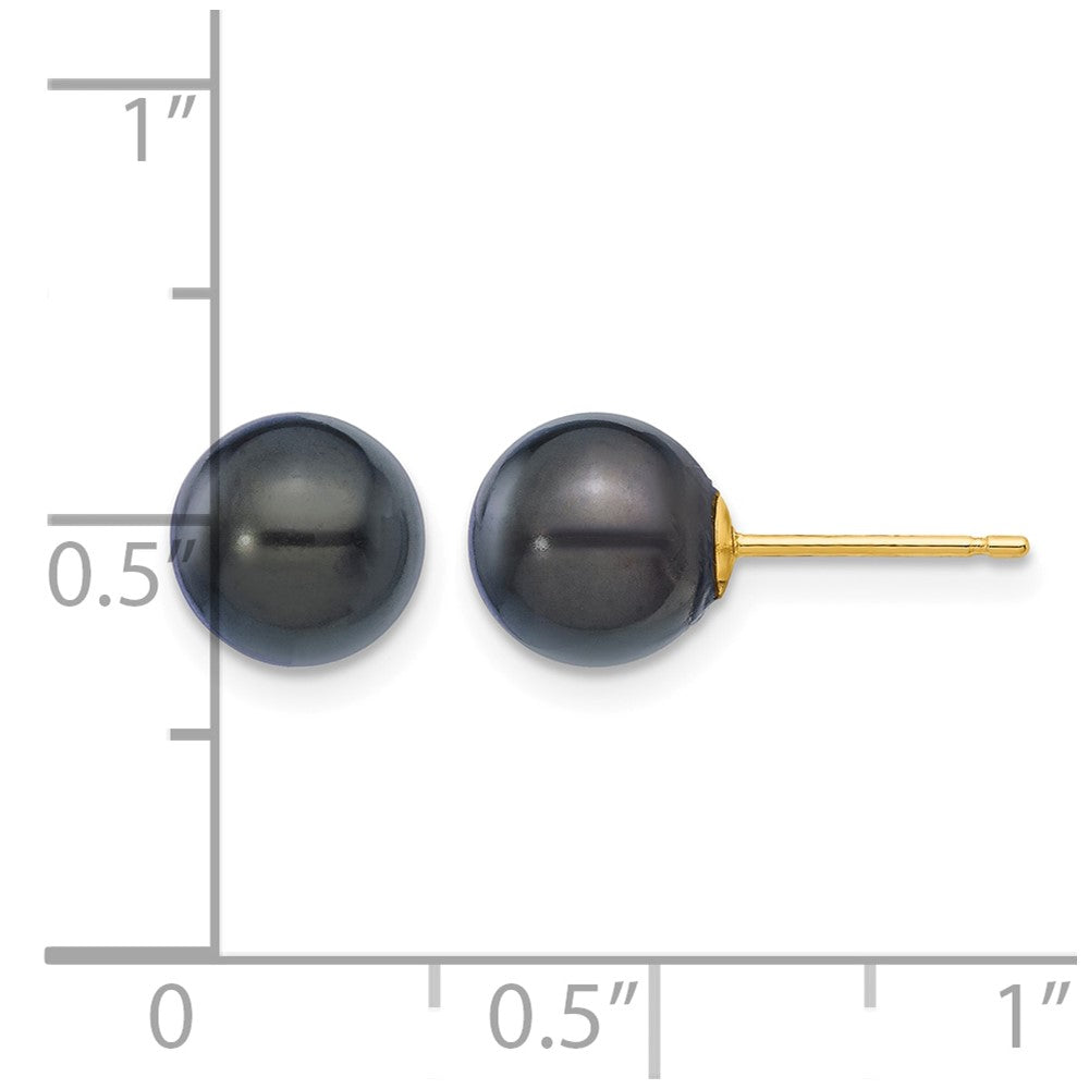14k 7-8mm Round Black Saltwater Akoya Cultured Pearl Stud Post Earrings