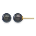 14k 7-8mm Round Black Saltwater Akoya Cultured Pearl Stud Post Earrings