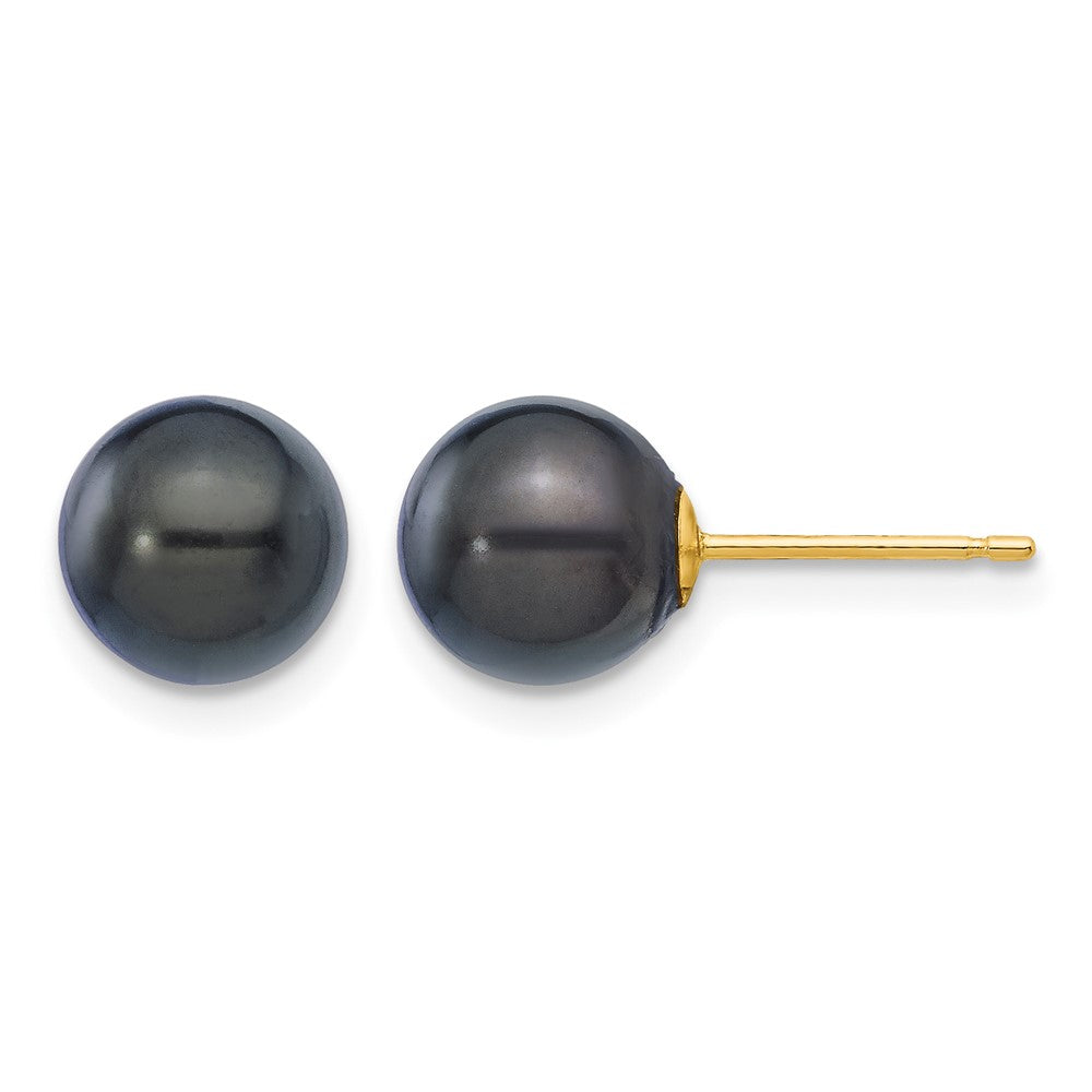 14k 7-8mm Round Black Saltwater Akoya Cultured Pearl Stud Post Earrings