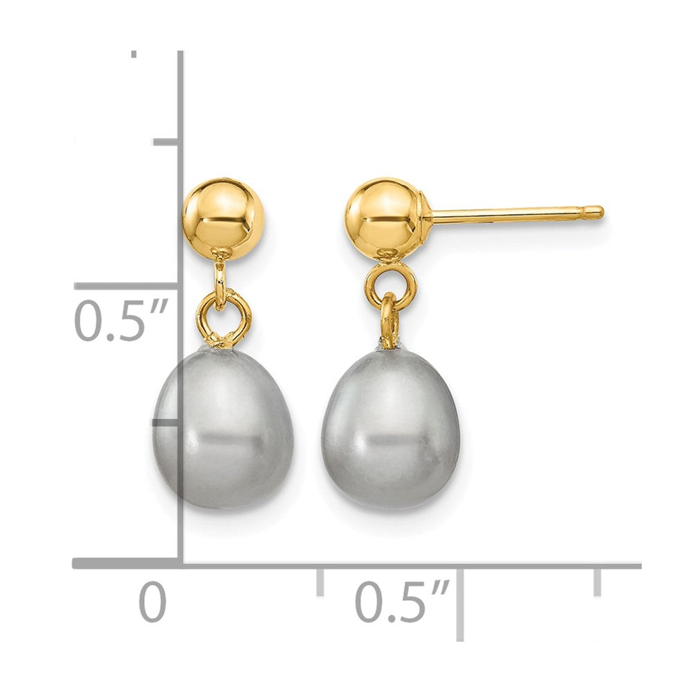 14k 6-7mm Grey Rice Freshwater Cultured Pearl Post Dangle Earrings
