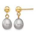 14k 6-7mm Grey Rice Freshwater Cultured Pearl Post Dangle Earrings