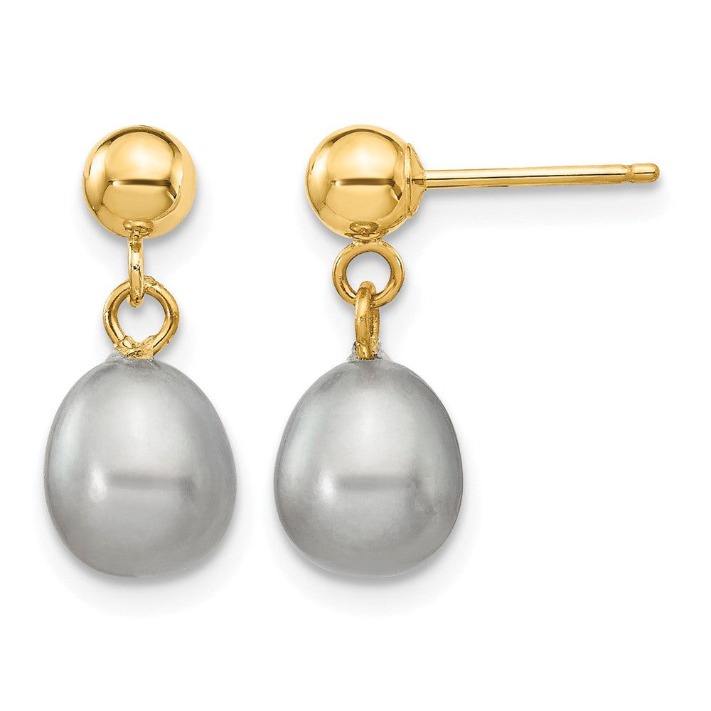 14k 6-7mm Grey Rice Freshwater Cultured Pearl Post Dangle Earrings