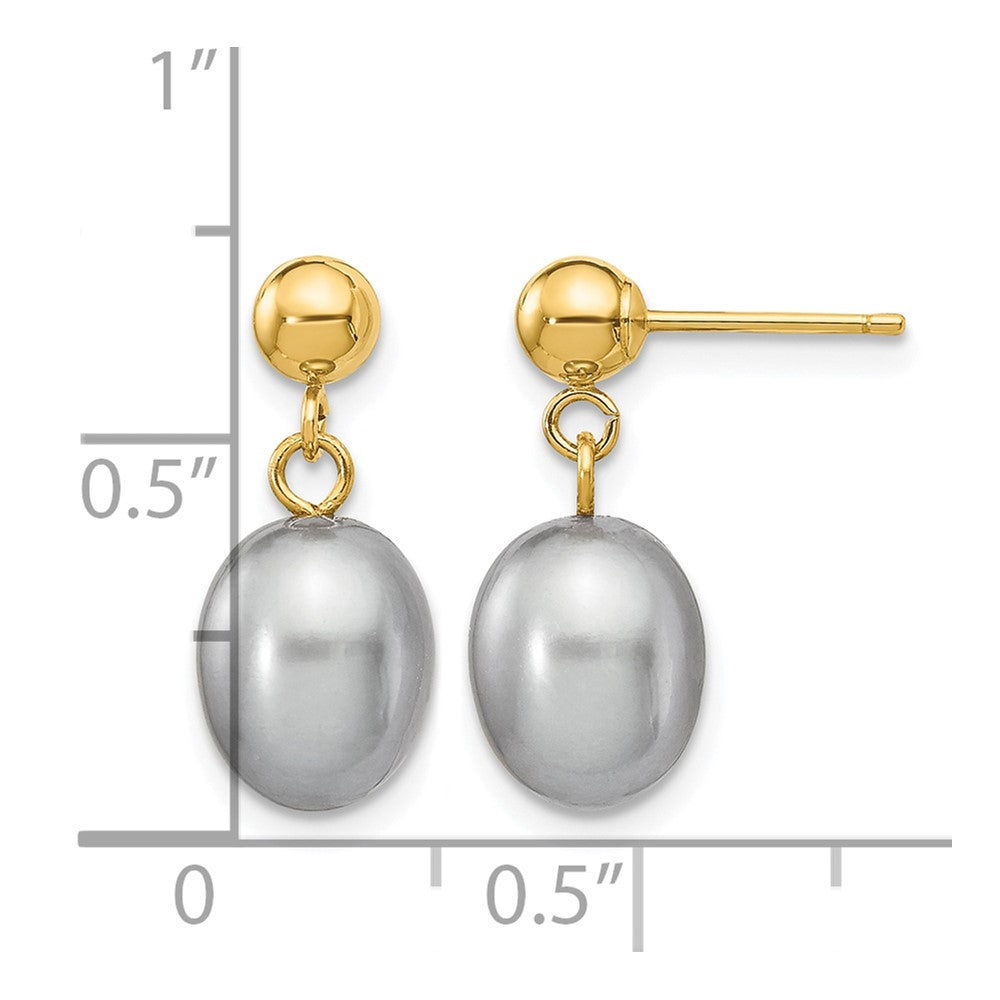 14k 7-8mm Grey Rice Freshwater Cultured Pearl Post Dangle Earrings