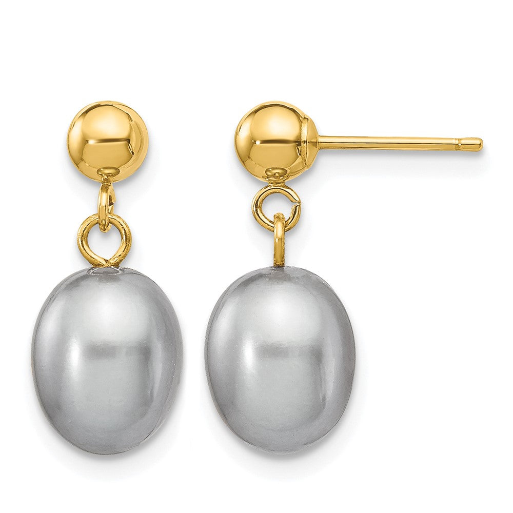 14k 7-8mm Grey Rice Freshwater Cultured Pearl Post Dangle Earrings