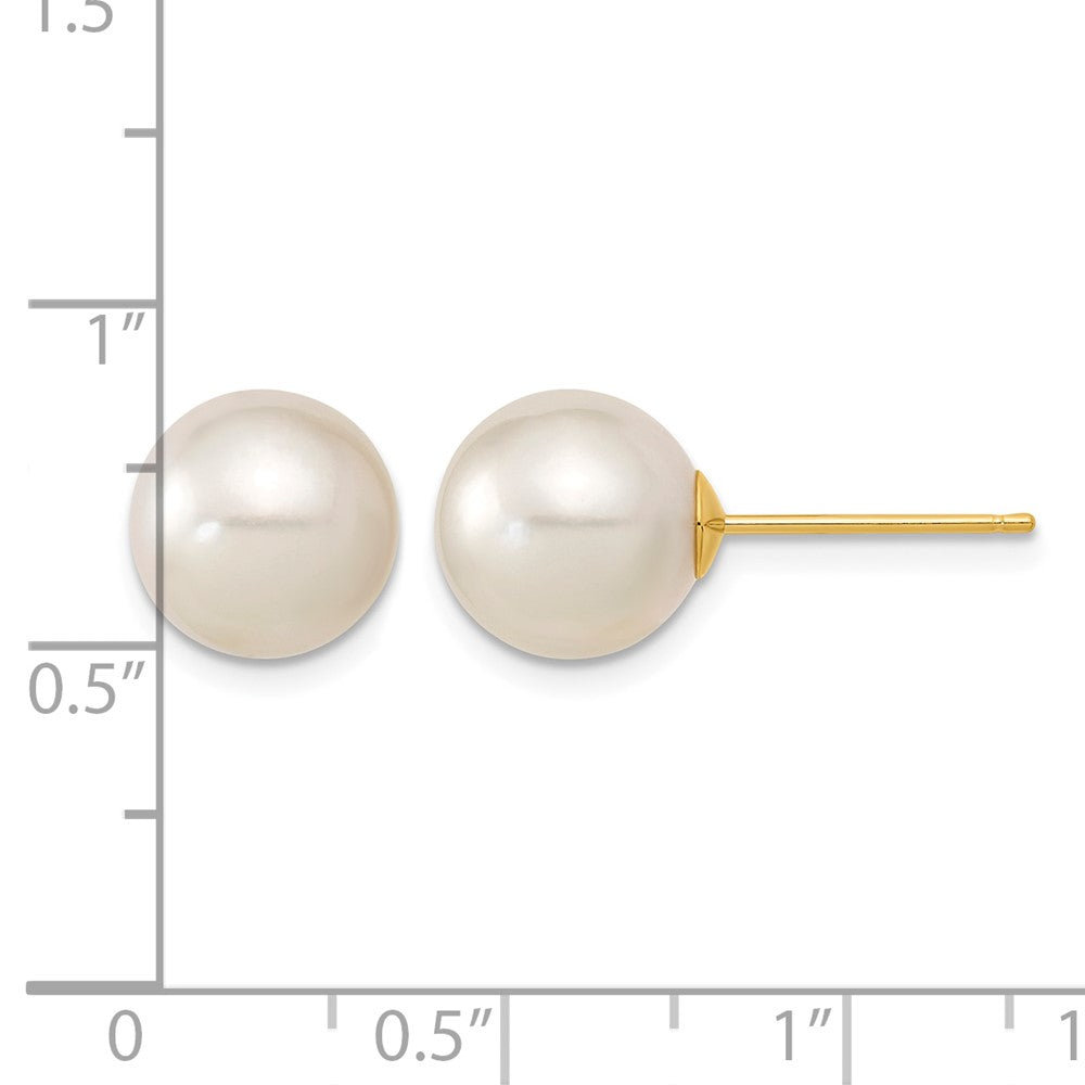 14k 9-10mm White Round Saltwater Cultured South Sea Pearl Post Earrings