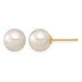 14k 9-10mm White Round Saltwater Cultured South Sea Pearl Post Earrings