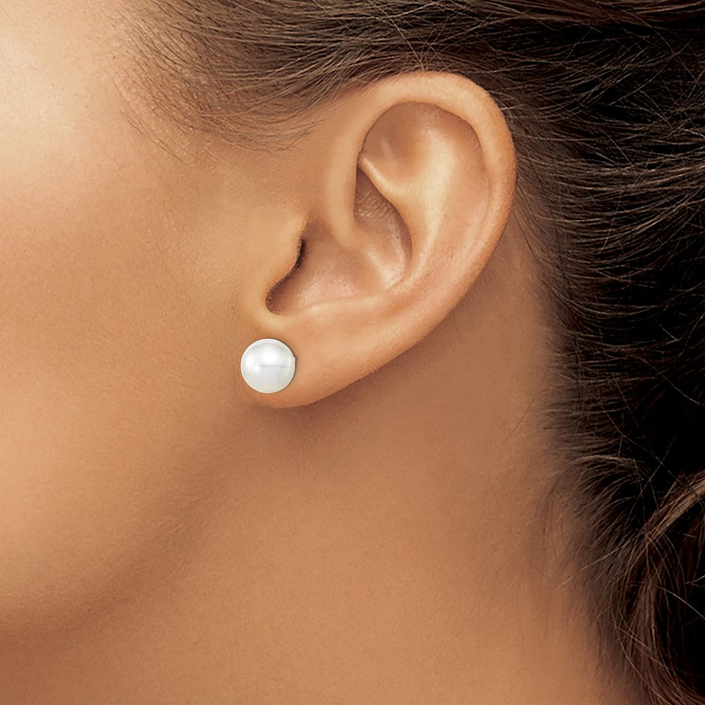 14K White Gold 9-10mm Round White Saltwater South Sea Pearl Earrings