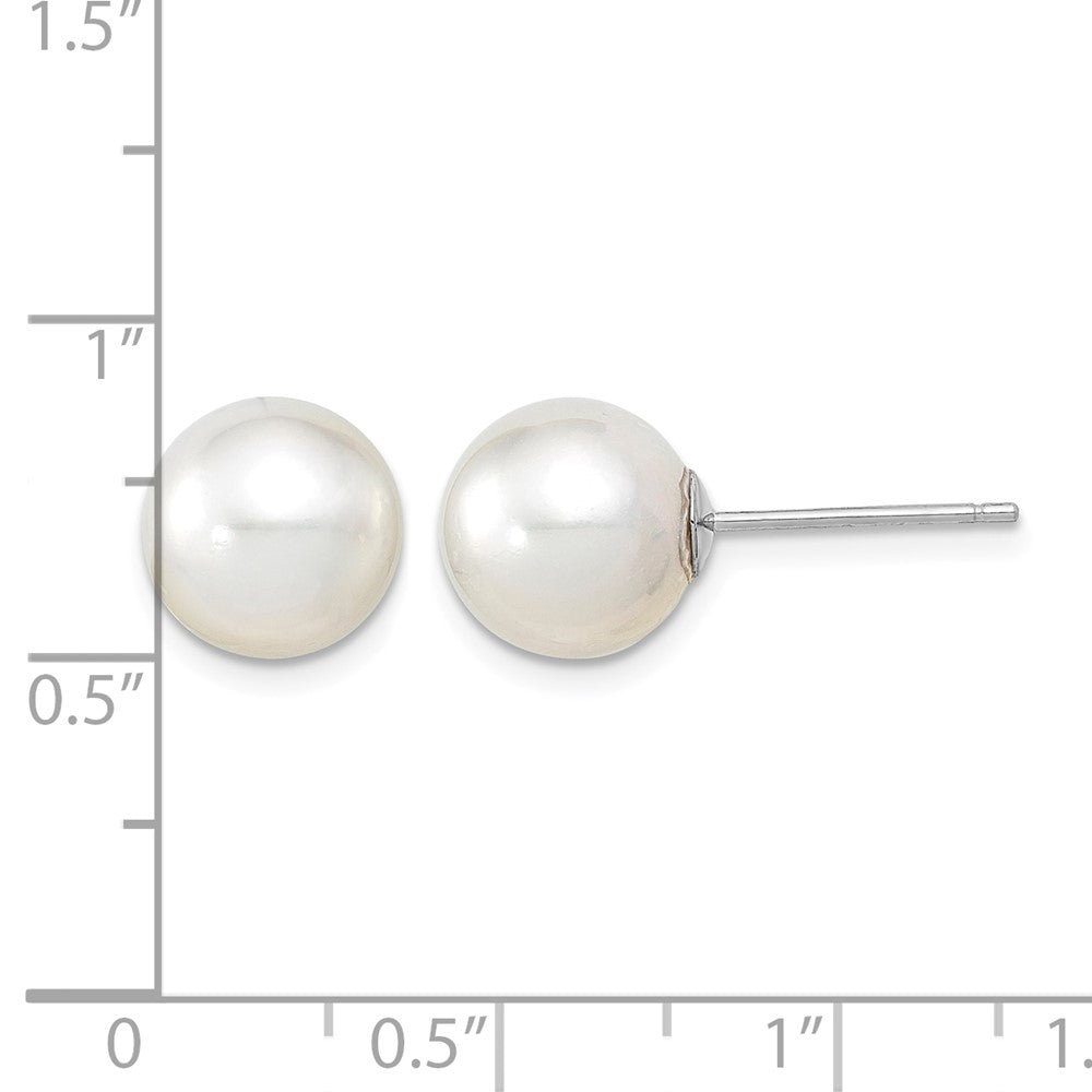 14K White Gold 9-10mm Round White Saltwater South Sea Pearl Earrings