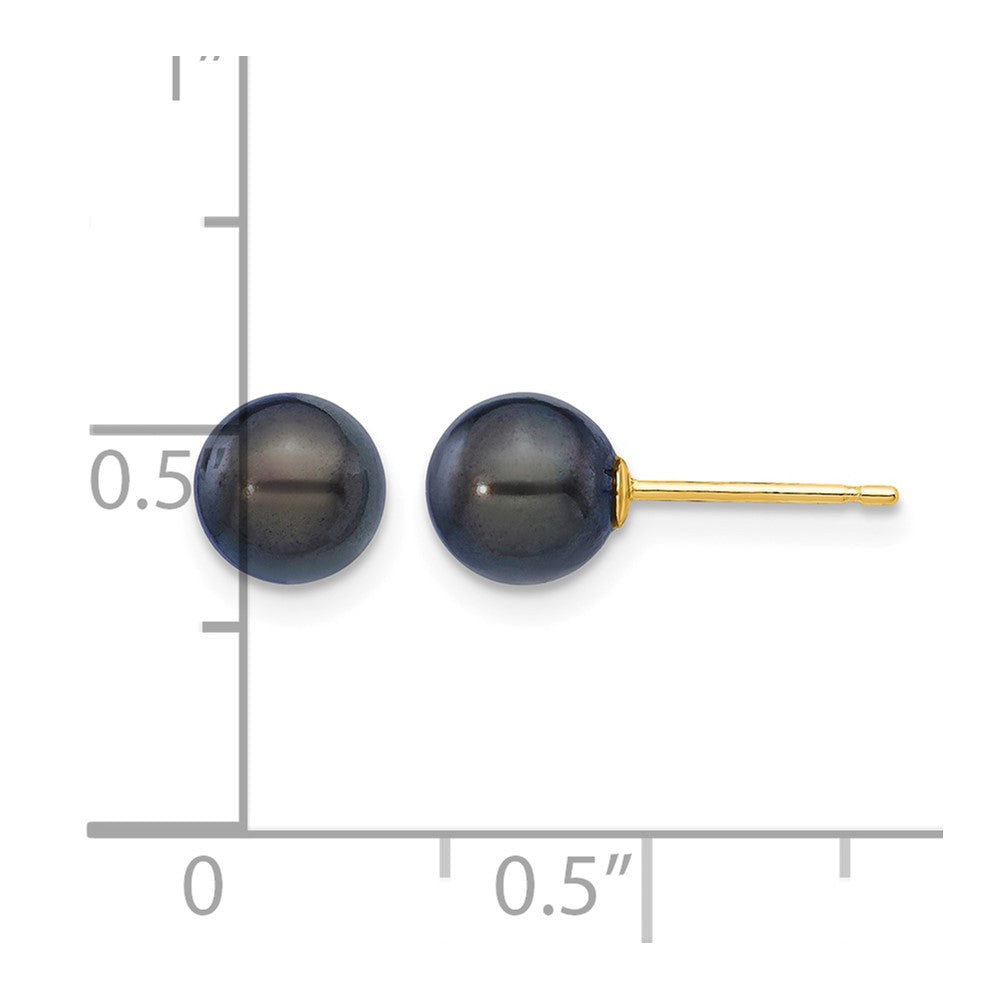 14k 6-7mm Round Black Saltwater Akoya Cultured Pearl Stud Post Earrings