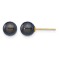 14k 6-7mm Round Black Saltwater Akoya Cultured Pearl Stud Post Earrings