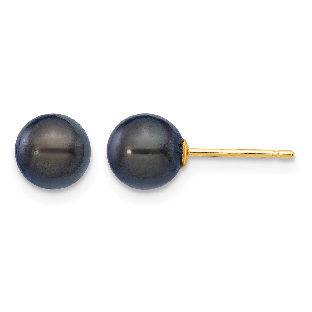 14k 6-7mm Round Black Saltwater Akoya Cultured Pearl Stud Post Earrings