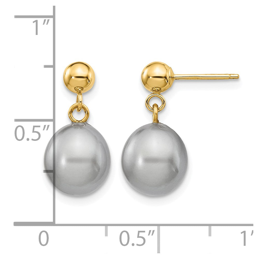 14k 8-9mm Grey Rice Freshwater Cultured Pearl Post Dangle Earrings