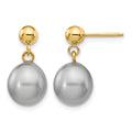 14k 8-9mm Grey Rice Freshwater Cultured Pearl Post Dangle Earrings