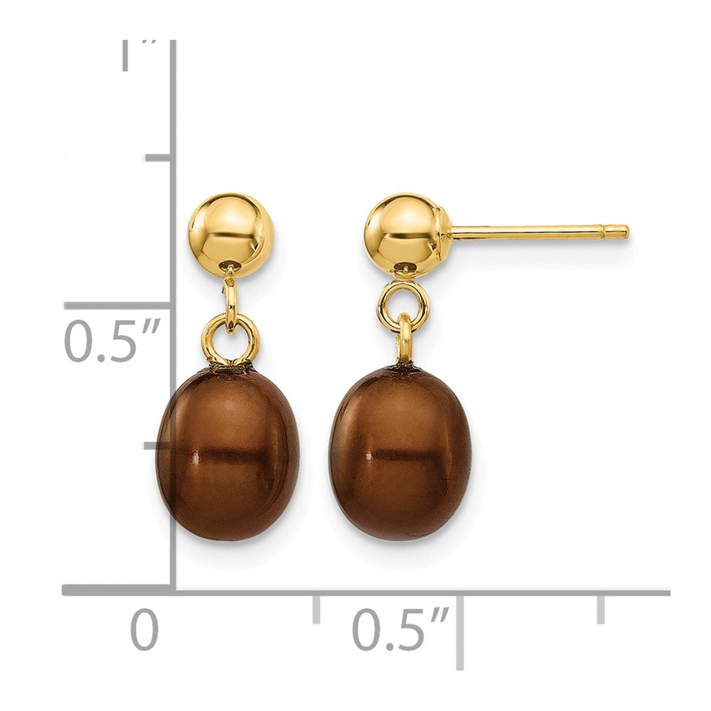14k 6-7mm Brown Rice Freshwater Cultured Pearl Post Dangle Earrings