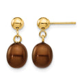 14k 6-7mm Brown Rice Freshwater Cultured Pearl Post Dangle Earrings