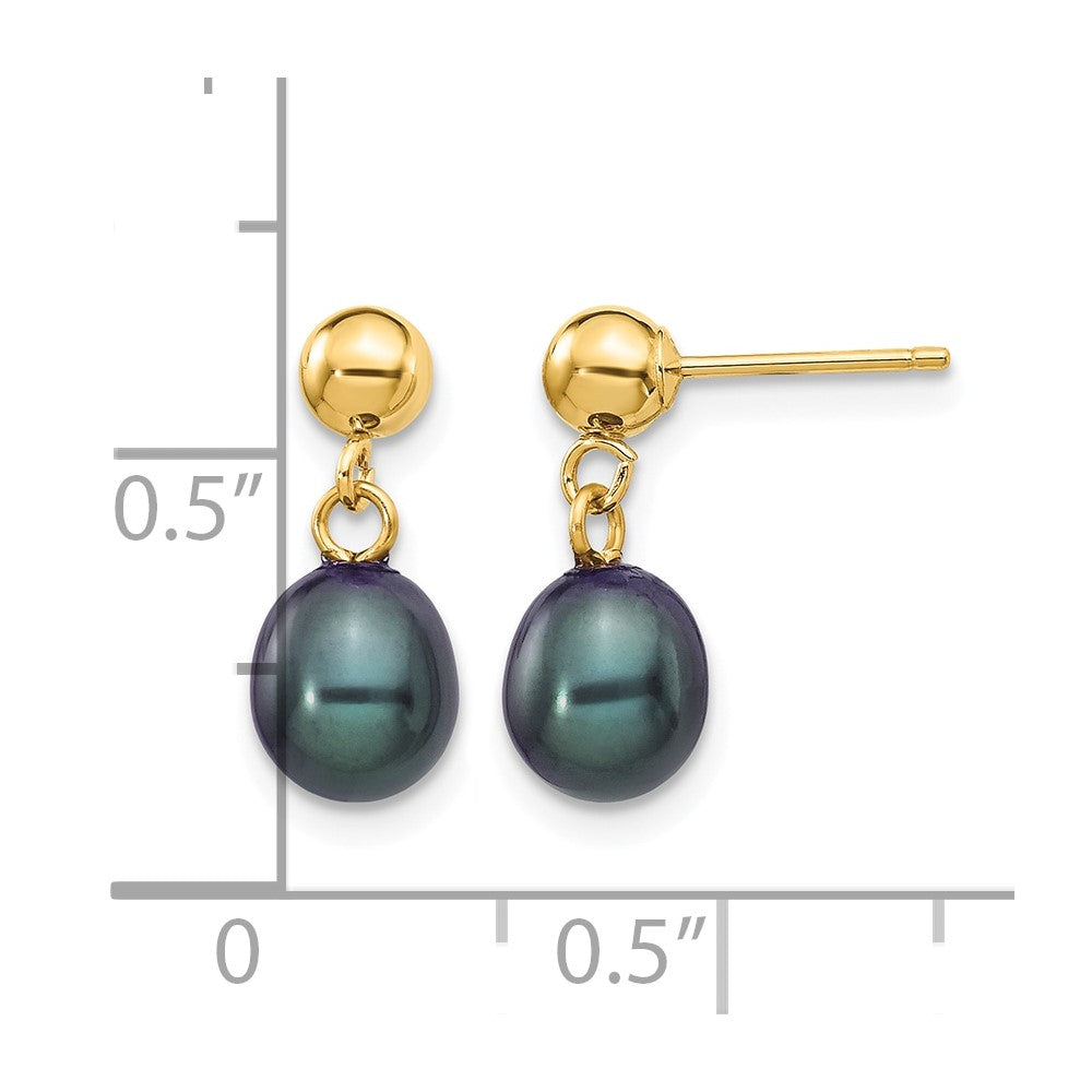 14k 6-7mm Black Rice Freshwater Cultured Pearl Post Dangle Earrings