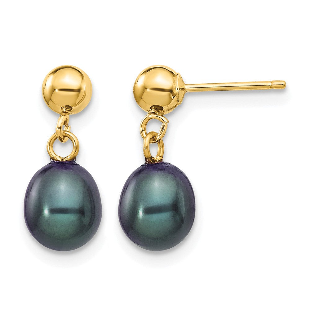 14k 6-7mm Black Rice Freshwater Cultured Pearl Post Dangle Earrings